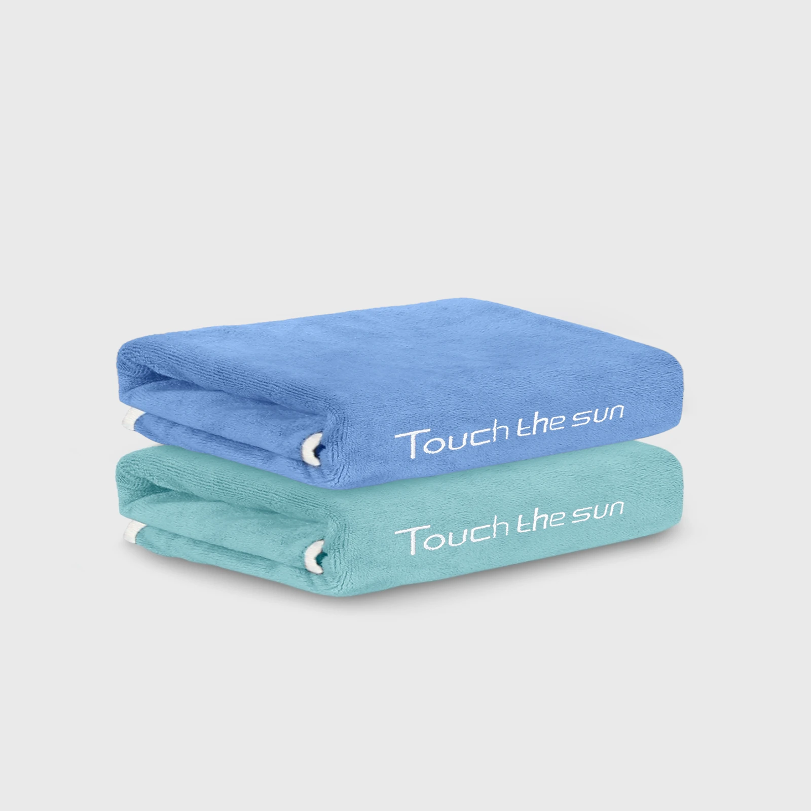 HOUSSE Microfiber Embroidery Hand Towel – 35 * 75cm, 350 GSM, Soft & Absorbent, Quick-Drying Sweat Towel – Ideal for Gym, Beach, Fitness, Outdoor & Home Use (Touch The Sun Blue - Fluroescent)