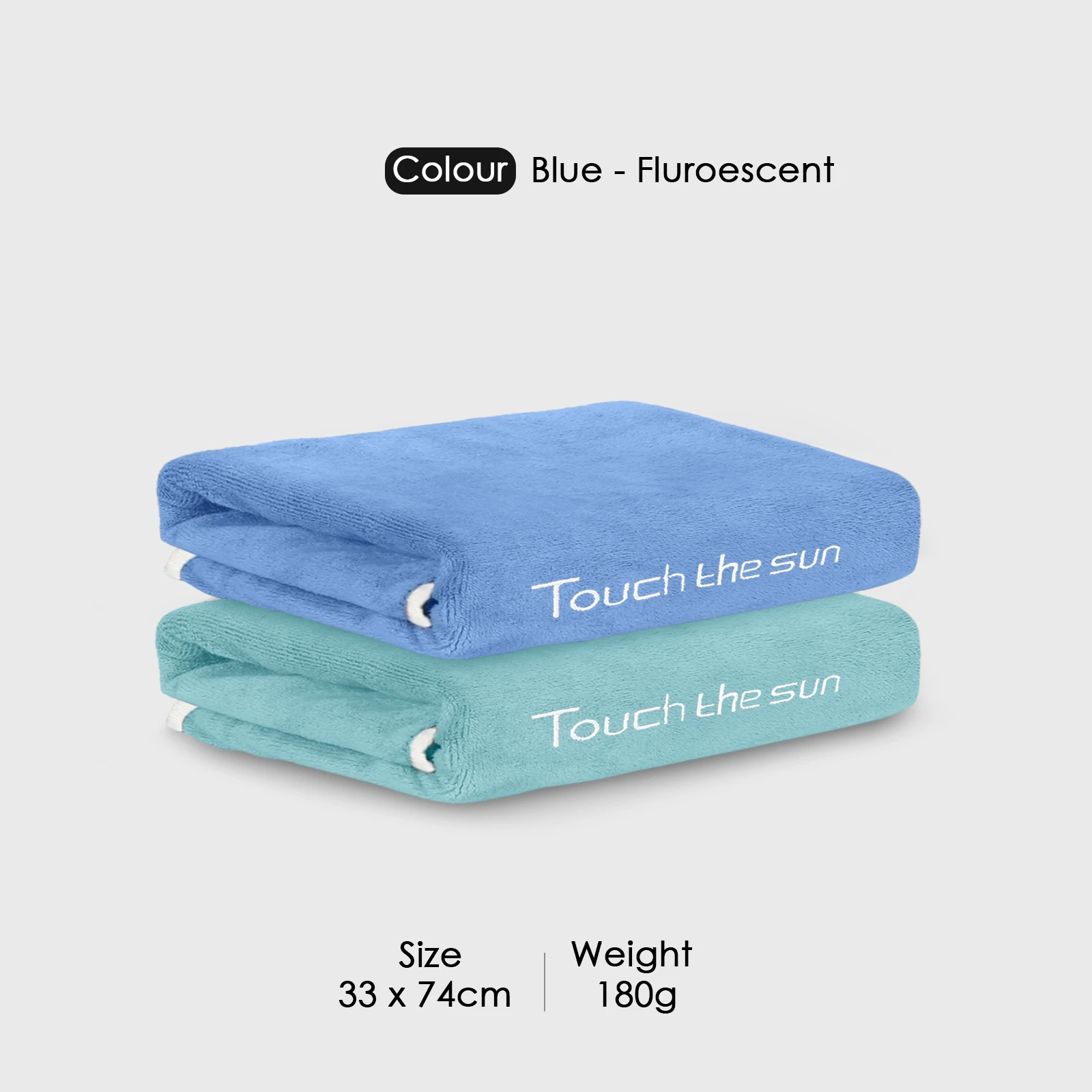 HOUSSE Microfiber Embroidery Hand Towel – 35 * 75cm, 350 GSM, Soft & Absorbent, Quick-Drying Sweat Towel – Ideal for Gym, Beach, Fitness, Outdoor & Home Use (Touch The Sun Blue - Fluroescent)