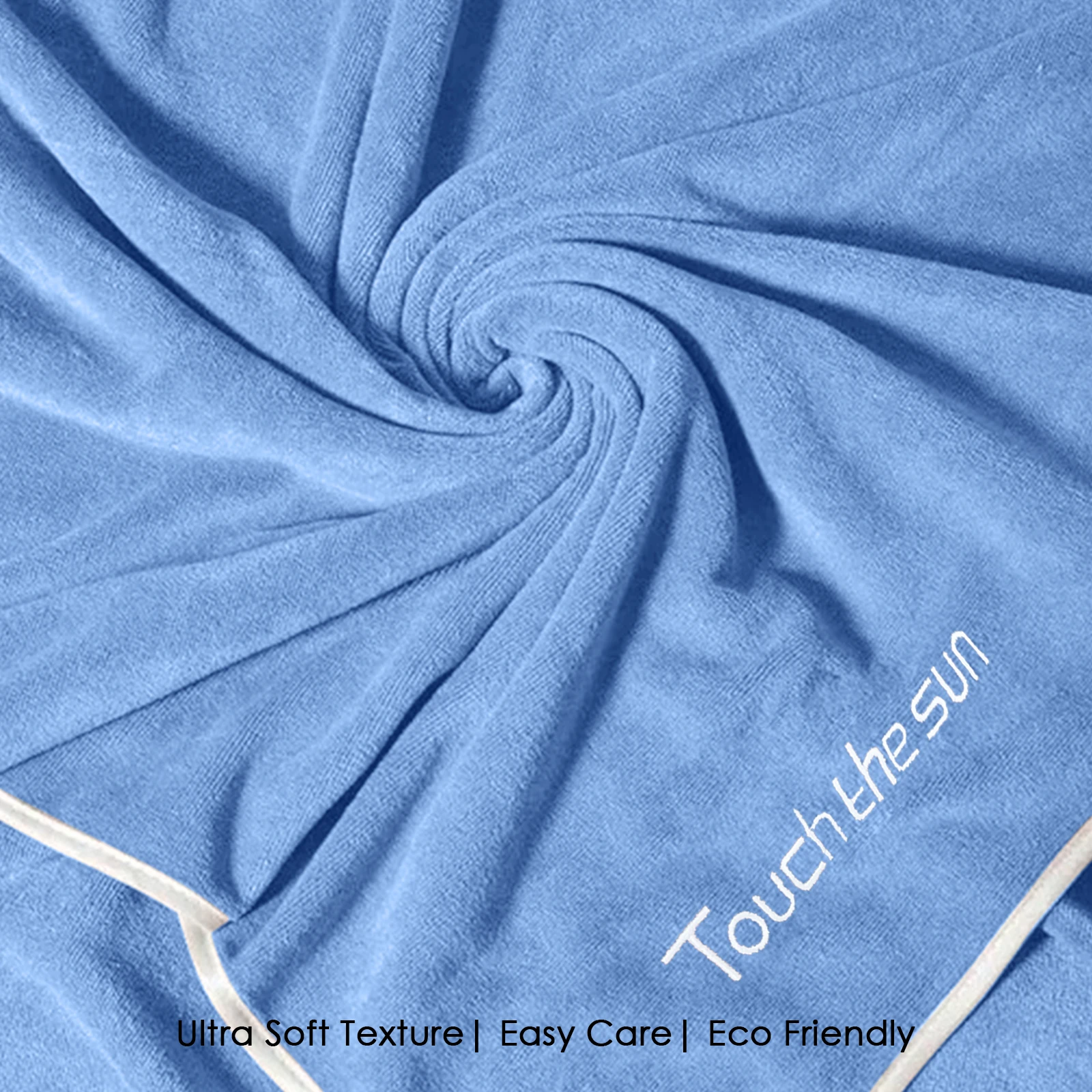 HOUSSE Microfiber Embroidery Hand Towel – 35 * 75cm, 350 GSM, Soft & Absorbent, Quick-Drying Sweat Towel – Ideal for Gym, Beach, Fitness, Outdoor & Home Use (Touch The Sun Blue - Fluroescent)