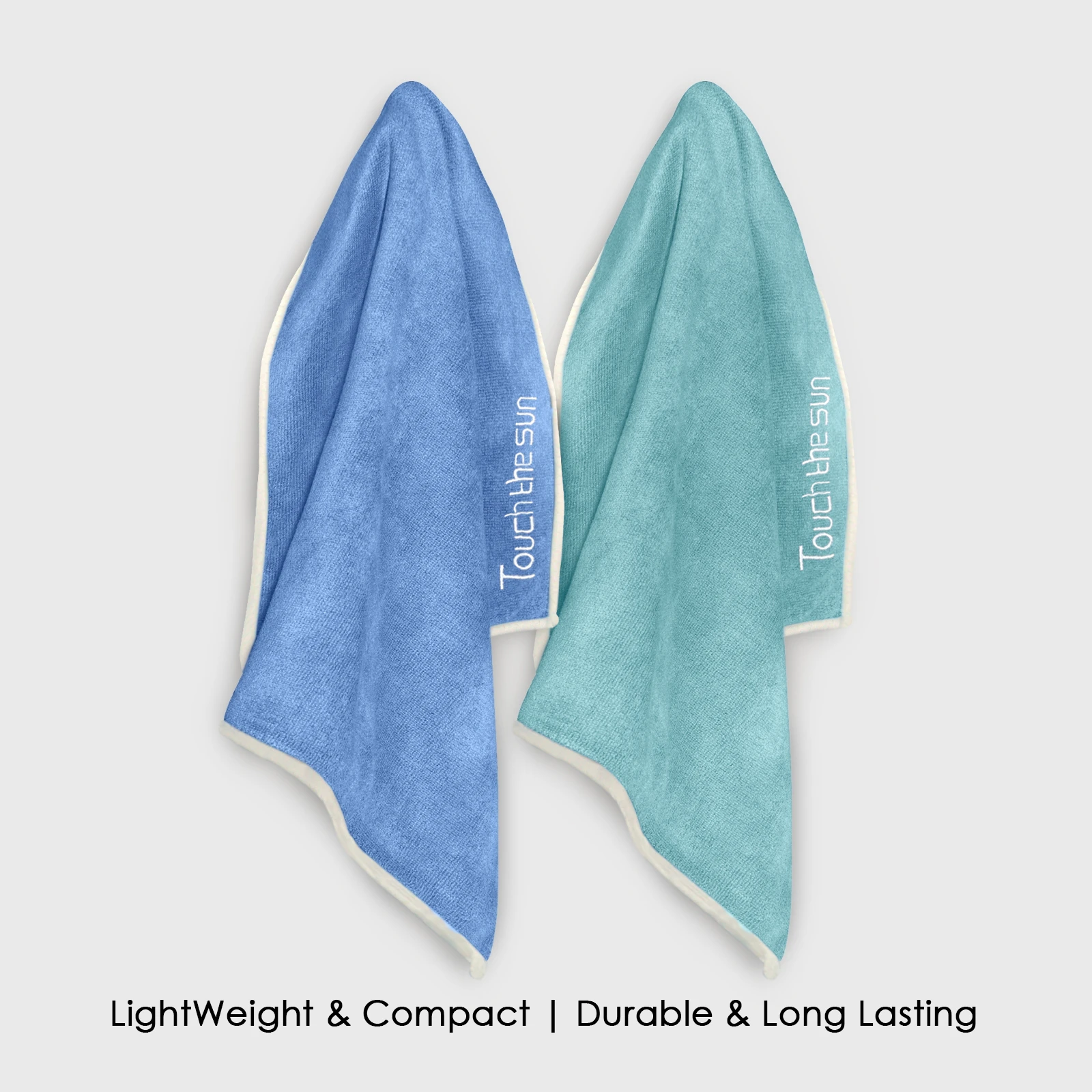 HOUSSE Microfiber Embroidery Hand Towel – 35 * 75cm, 350 GSM, Soft & Absorbent, Quick-Drying Sweat Towel – Ideal for Gym, Beach, Fitness, Outdoor & Home Use (Touch The Sun Blue - Fluroescent)