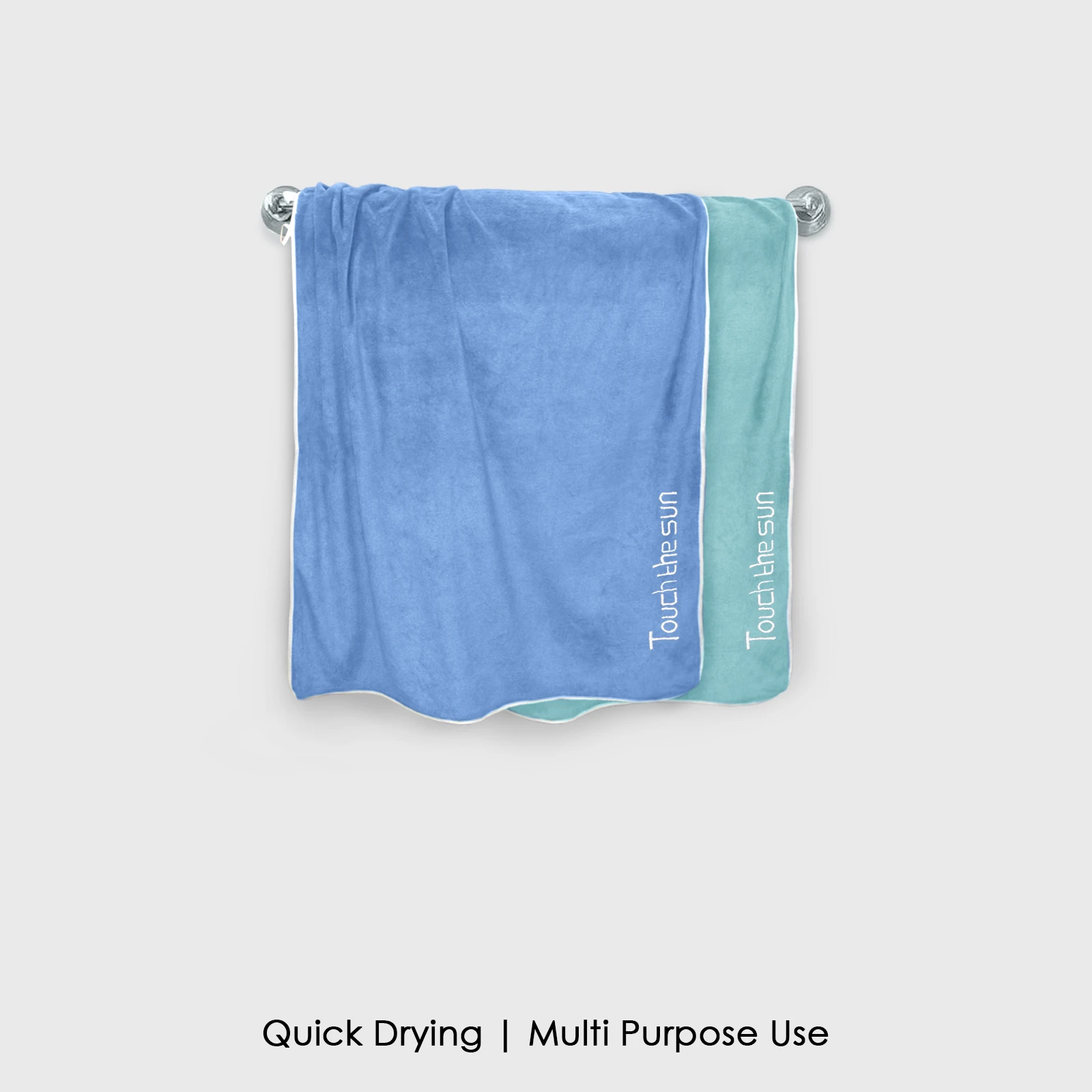 HOUSSE Microfiber Embroidery Hand Towel – 35 * 75cm, 350 GSM, Soft & Absorbent, Quick-Drying Sweat Towel – Ideal for Gym, Beach, Fitness, Outdoor & Home Use (Touch The Sun Blue - Fluroescent)
