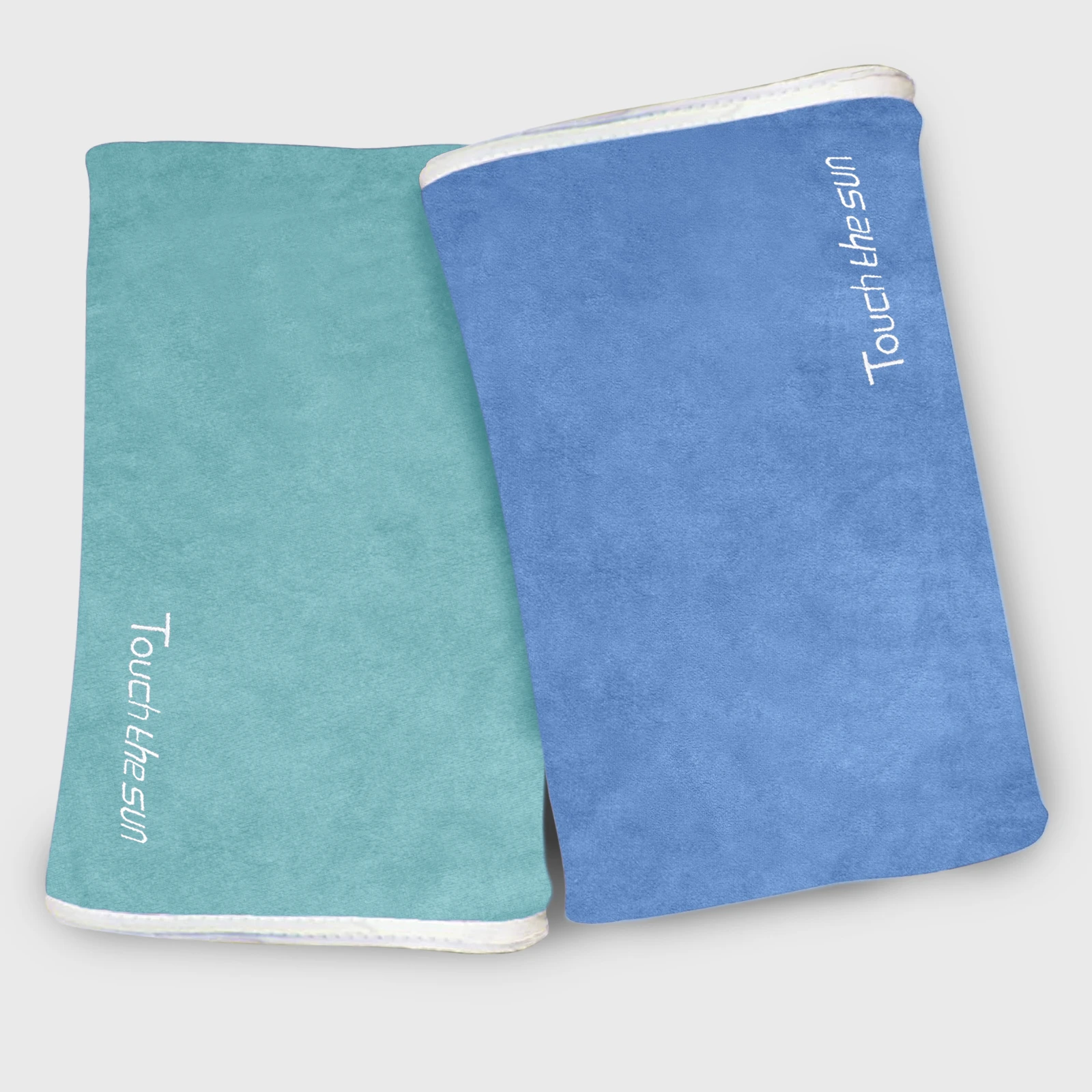 HOUSSE Microfiber Embroidery Hand Towel – 35 * 75cm, 350 GSM, Soft & Absorbent, Quick-Drying Sweat Towel – Ideal for Gym, Beach, Fitness, Outdoor & Home Use (Touch The Sun Blue - Fluroescent)