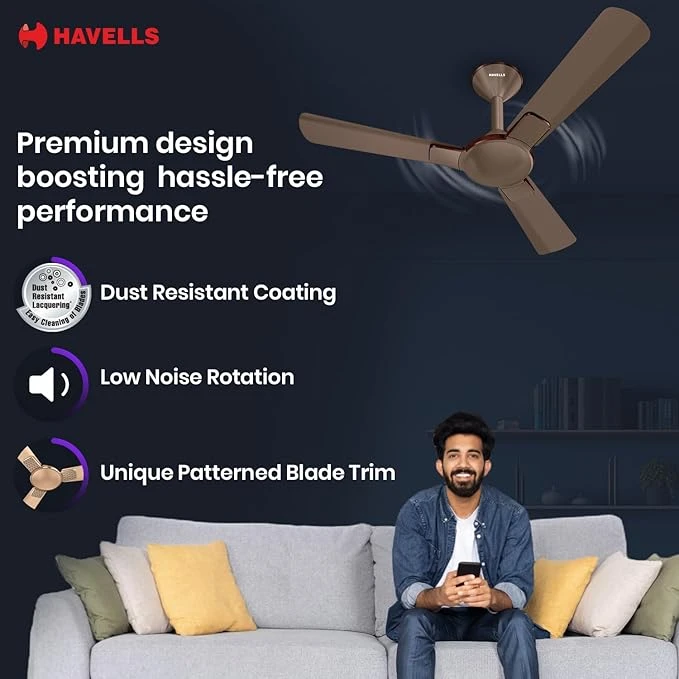 Havells 1200mm Enticer BLDC Prime Ceiling Fan| Compatible with Regulator & Remote| Upto 55% Energy Saving| High Air Deliver.