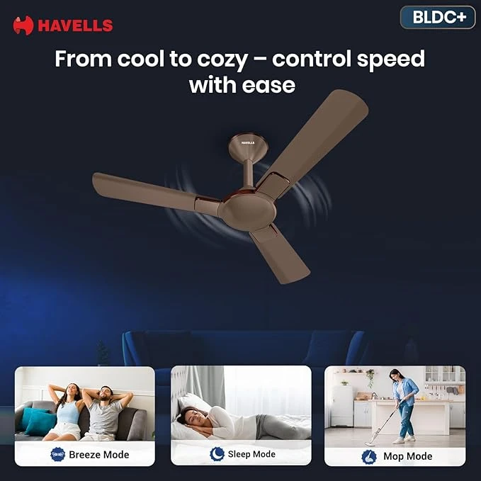Havells 1200mm Enticer BLDC Prime Ceiling Fan| Compatible with Regulator & Remote| Upto 55% Energy Saving| High Air Deliver.