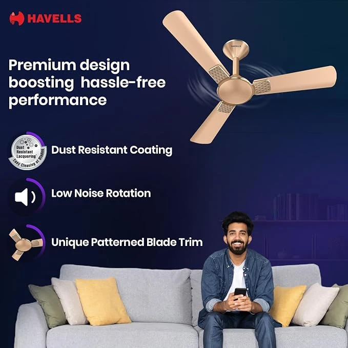 Havells 1200mm Enticer BLDC Prime Ceiling Fan| Compatible with Regulator & Remote| Upto 55% Energy Saving| High Air Deliver.