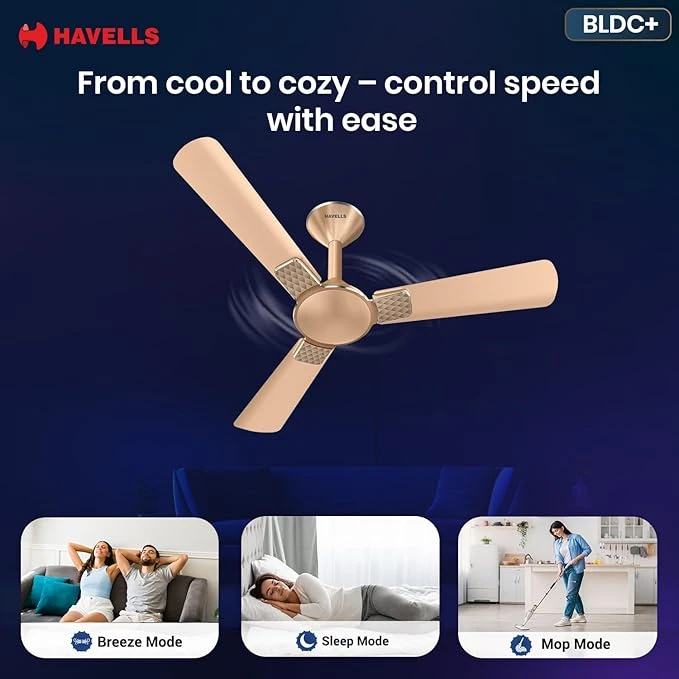 Havells 1200mm Enticer BLDC Prime Ceiling Fan| Compatible with Regulator & Remote| Upto 55% Energy Saving| High Air Deliver.