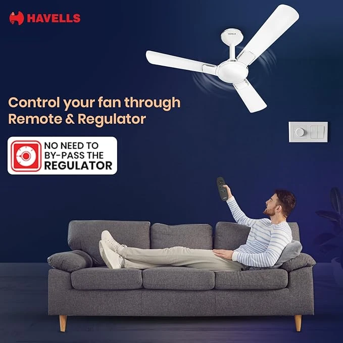 Havells 1200mm Enticer BLDC Prime Ceiling Fan| Compatible with Regulator & Remote| Upto 55% Energy Saving| High Air Deliver.