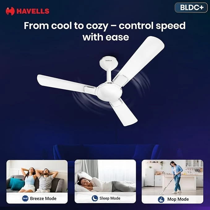 Havells 1200mm Enticer BLDC Prime Ceiling Fan| Compatible with Regulator & Remote| Upto 55% Energy Saving| High Air Deliver.