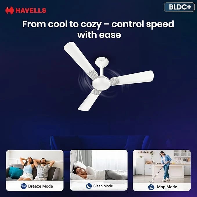 Havells 1200mm Enticer BLDC Prime Ceiling Fan| Compatible with Regulator & Remote| Upto 55% Energy Saving| High Air Deliver.