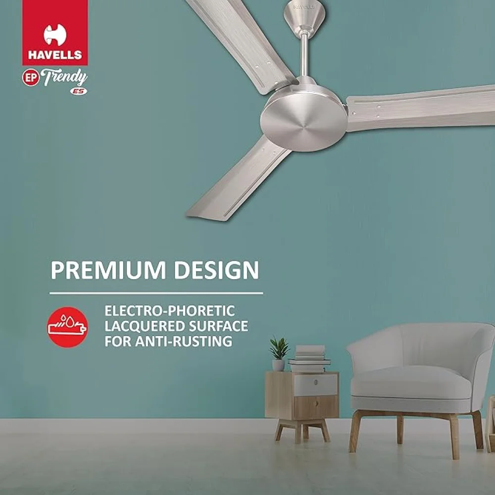 Havells 1200Mm Ep Trendy Energy Saving Ceiling Fan (Brushed Nickel, Pack Of 1), Brown, 1 Star