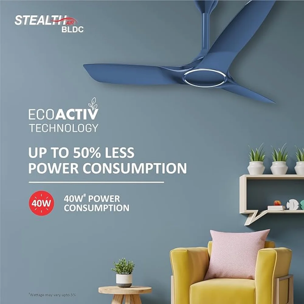 Havells Stealth Air BLDC 1200mm Ceiling Fan| Upto 55% Energy Saving| Silent & Premium| 5 stars Rating| 100% Copper Motor| RF Remote, Memory Backup, Timer.