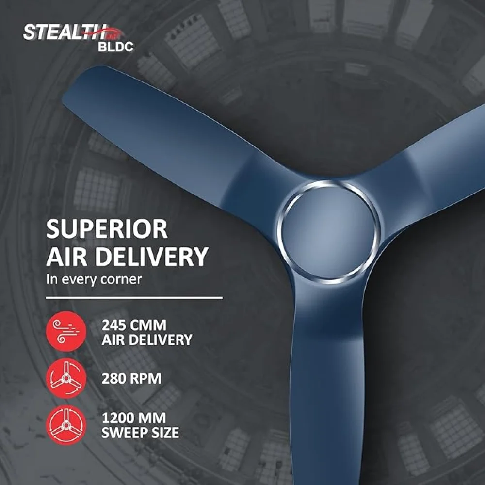 Havells Stealth Air BLDC 1200mm Ceiling Fan| Upto 55% Energy Saving| Silent & Premium| 5 stars Rating| 100% Copper Motor| RF Remote, Memory Backup, Timer.