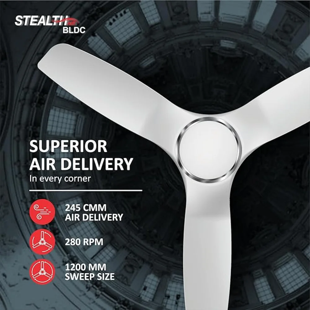 Havells Stealth Air BLDC 1200mm Ceiling Fan| Upto 55% Energy Saving| Silent & Premium| 5 stars Rating| 100% Copper Motor| RF Remote, Memory Backup, Timer.
