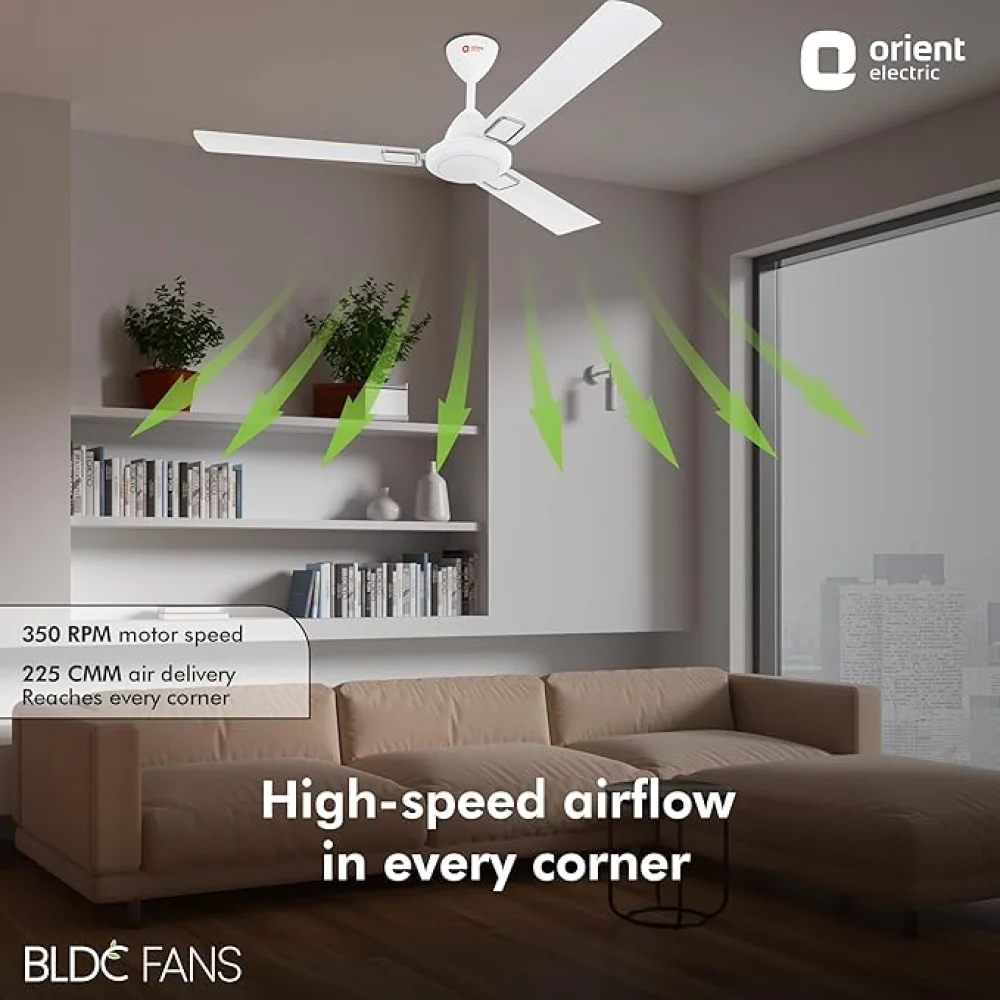 Orient Electric 1200mm I Falcon Deco | BLDC ceiling fan with Remote| Decorative ceiling fan with stylish trims | Saves up to 50% on electricity bills | White Color.