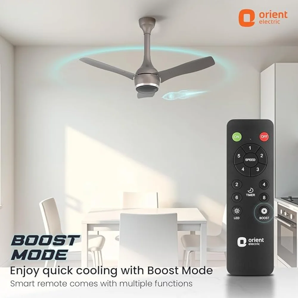 Orient Electric 900 mm Aeon BLDC Fan with Remote |Ceiling Fan for Home|BEE 5-star rated | Boost mode for High Air Delivery|Orient BLDC PRO Technology| Curved blade design | 5-year warranty| Magma Grey