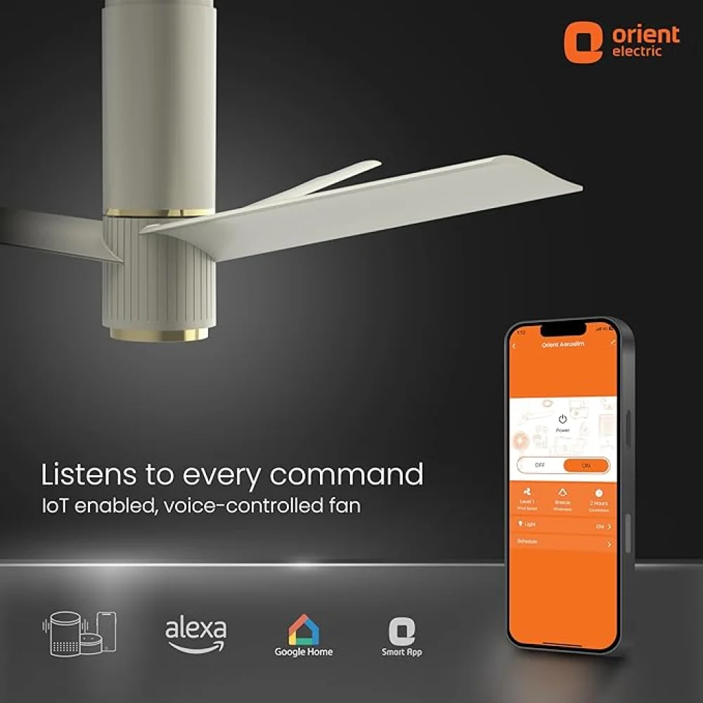 Orient Electric 1200 mm Aeroslim BLDC Ceiling Fan with Underlight, IoT & Remote | Smart Ceiling Fan Compatible with Alexa & Google Home
