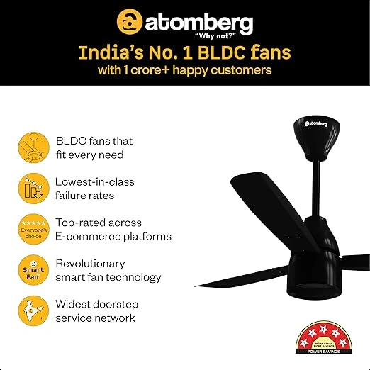 Atomberg Renesa Prime 600mm, 900mm, 1200mm BLDC Ceiling Fan | Compatible with Step Regulator | BEE 5 star | Advance Air+ Technology | Low Noise | Sleek Design | Power Saving