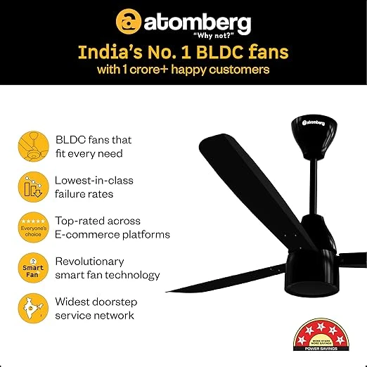 Atomberg Renesa Prime 600mm, 900mm, 1200mm BLDC Ceiling Fan | Compatible with Step Regulator | BEE 5 star | Advance Air+ Technology | Low Noise | Sleek Design | Power Saving