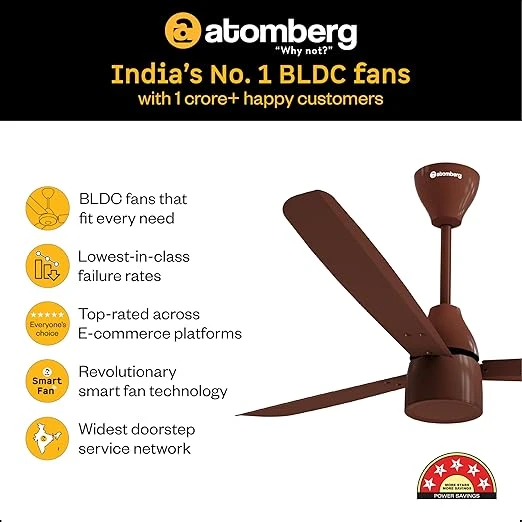 Atomberg Renesa Prime 600mm, 900mm, 1200mm BLDC Ceiling Fan | Compatible with Step Regulator | BEE 5 star | Advance Air+ Technology | Low Noise | Sleek Design | Power Saving