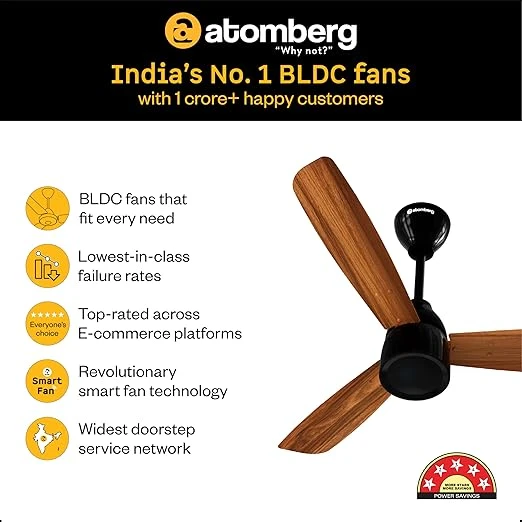 Atomberg Renesa Prime 600mm, 900mm, 1200mm BLDC Ceiling Fan | Compatible with Step Regulator | BEE 5 star | Advance Air+ Technology | Low Noise | Sleek Design | Power Saving