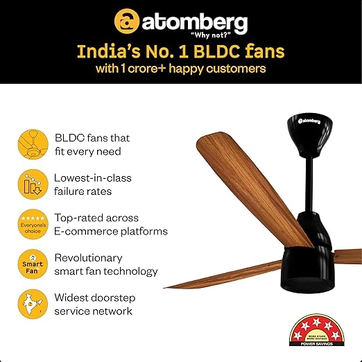 Atomberg Renesa Prime 600mm, 900mm, 1200mm BLDC Ceiling Fan | Compatible with Step Regulator | BEE 5 star | Advance Air+ Technology | Low Noise | Sleek Design | Power Saving