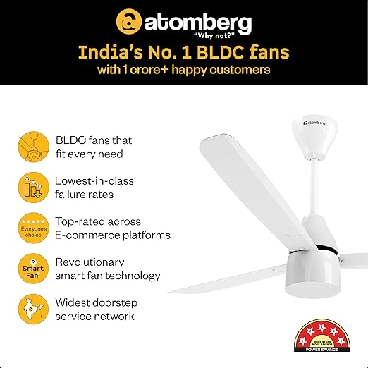 Atomberg Renesa Prime 600mm, 900mm, 1200mm BLDC Ceiling Fan | Compatible with Step Regulator | BEE 5 star | Advance Air+ Technology | Low Noise | Sleek Design | Power Saving