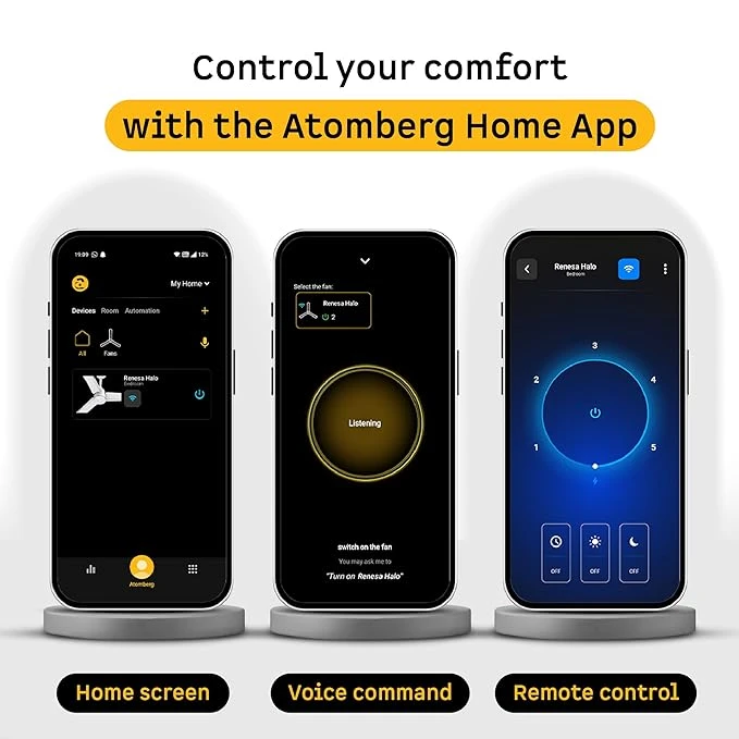 Atomberg Renesa Halo Smart 900mm BLDC Ceiling Fan with IoT & Remote | 5 star | High Air Delivery | Low noise operation | LED Speed Indicator | Sleek Design