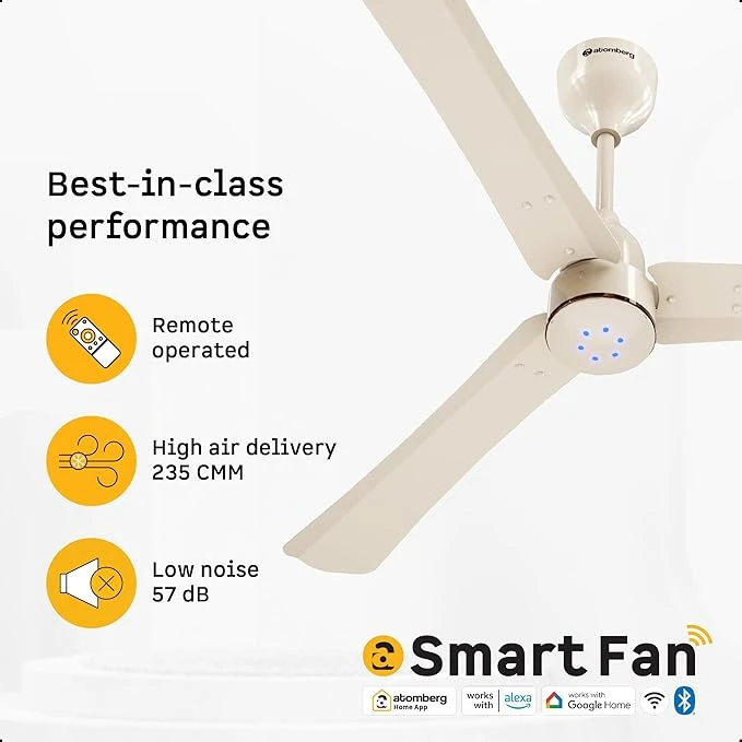 Atomberg Renesa Halo Smart Alexa Enabled 1200mm BLDC Ceiling Fan with Remote | BEE 5 star | High Air Delivery | Low noise | LED Speed Indicator | Sleek Design