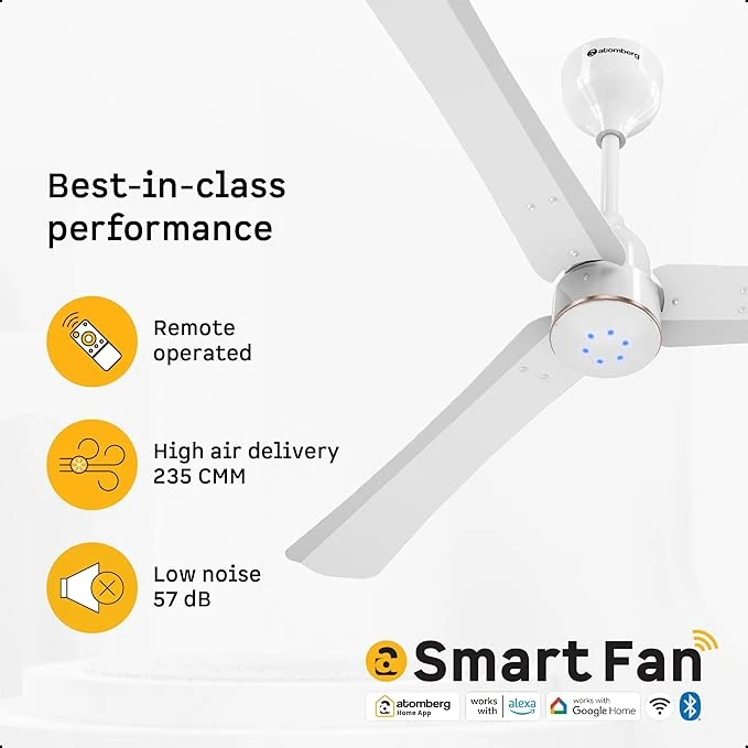 Atomberg Renesa Halo Smart Alexa Enabled 1200mm BLDC Ceiling Fan with Remote | BEE 5 star | High Air Delivery | Low noise | LED Speed Indicator | Sleek Design