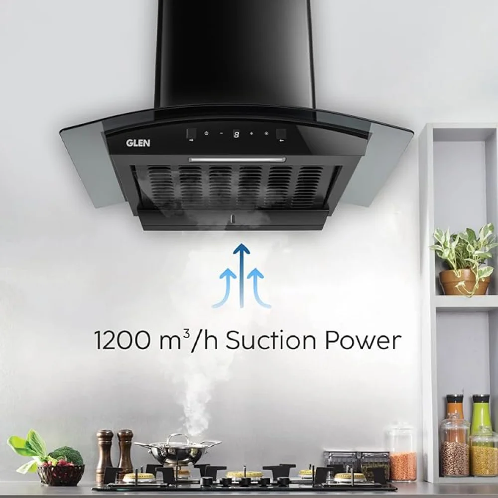 Glen Auto Clean Curved Glass Ductless Kitchen Chimney, Motion Sensor control with Digital Display 60CM Black 1200 CMH (CH6058DIBLAC60)