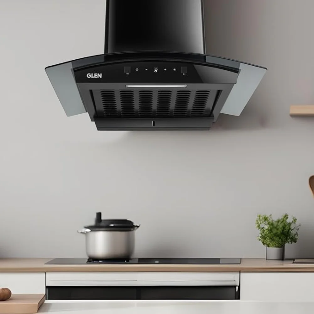 Glen Auto Clean Curved Glass Ductless Kitchen Chimney, Motion Sensor control with Digital Display 60CM Black 1200 CMH (CH6058DIBLAC60)