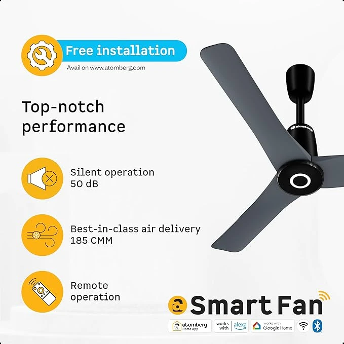 Atomberg Aris Contour Smart 900mm,1200mm Voice Controlled BLDC Ceiling Fan with Remote |BEE 5 star| Best-in-class Air Flow |Silent Operation| Designer Fan | Free Installation