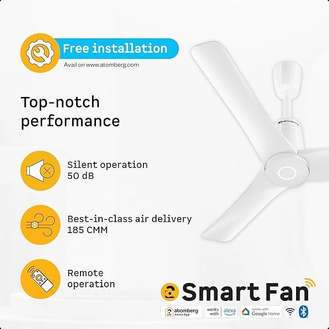 Atomberg Aris Contour Smart 900mm,1200mm Voice Controlled BLDC Ceiling Fan with Remote |BEE 5 star| Best-in-class Air Flow |Silent Operation| Designer Fan | Free Installation
