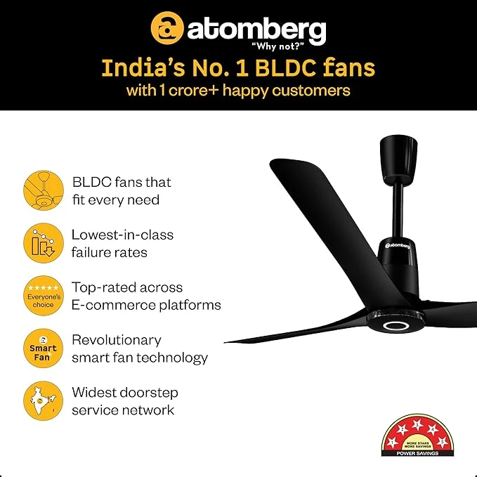 Atomberg Aris Contour Smart 900mm,1200mm Voice Controlled BLDC Ceiling Fan with Remote |BEE 5 star| Best-in-class Air Flow |Silent Operation| Designer Fan | Free Installation