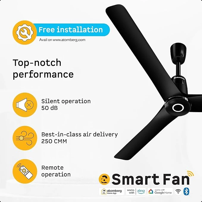 Atomberg Aris Contour Smart 900mm,1200mm Voice Controlled BLDC Ceiling Fan with Remote |BEE 5 star| Best-in-class Air Flow |Silent Operation| Designer Fan | Free Installation