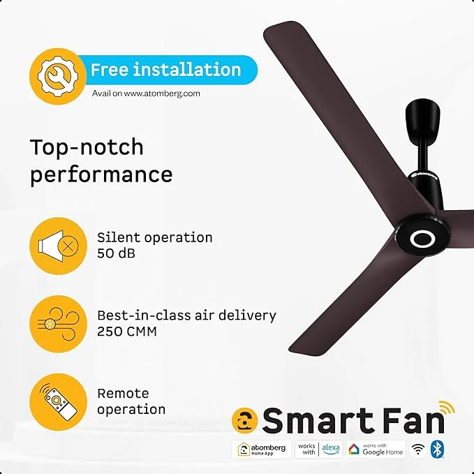 Atomberg Aris Contour Smart 900mm,1200mm Voice Controlled BLDC Ceiling Fan with Remote |BEE 5 star| Best-in-class Air Flow |Silent Operation| Designer Fan | Free Installation