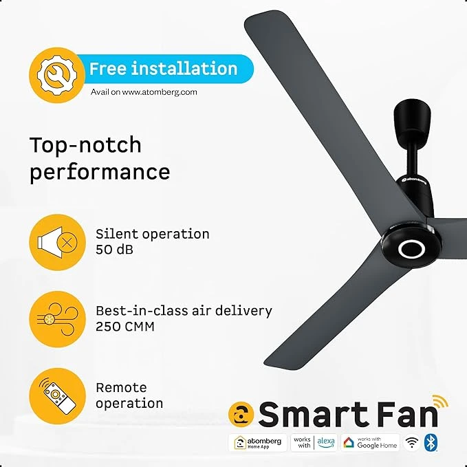 Atomberg Aris Contour Smart 900mm,1200mm Voice Controlled BLDC Ceiling Fan with Remote |BEE 5 star| Best-in-class Air Flow |Silent Operation| Designer Fan | Free Installation