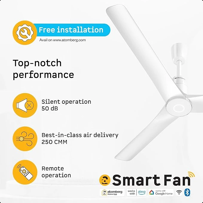 Atomberg Aris Contour Smart 900mm,1200mm Voice Controlled BLDC Ceiling Fan with Remote |BEE 5 star| Best-in-class Air Flow |Silent Operation| Designer Fan | Free Installation