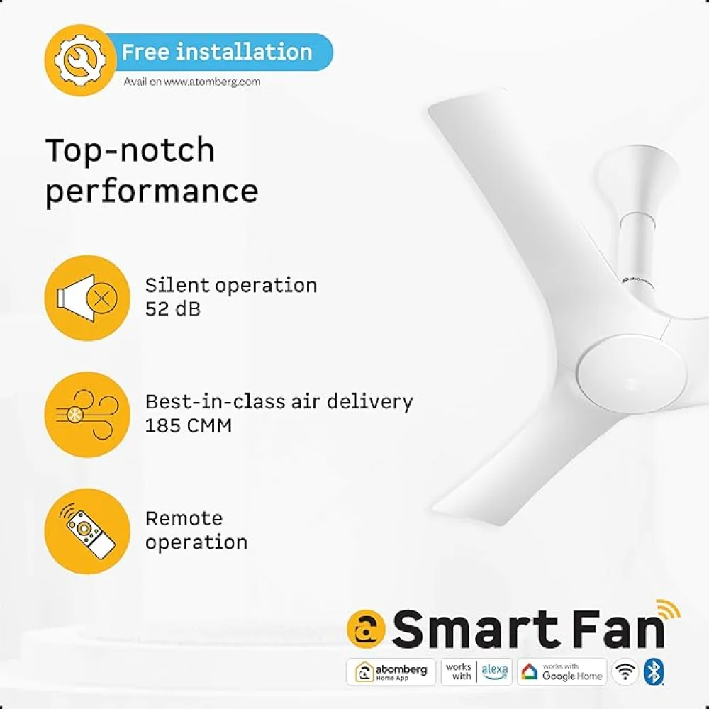 Atomberg Aris Starlight Smart 900mm,1200mm,1400mm BLDC Ceiling Fan |BEE 5 Star|Advance Air+ Technology| Silent Operation | Award Winning Design | LED Underlight | Free Installation