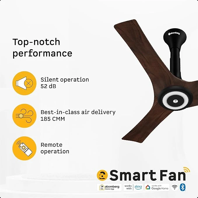 Atomberg Aris Starlight Smart 900mm,1200mm,1400mm BLDC Ceiling Fan |BEE 5 Star|Advance Air+ Technology| Silent Operation | Award Winning Design | LED Underlight | Free Installation
