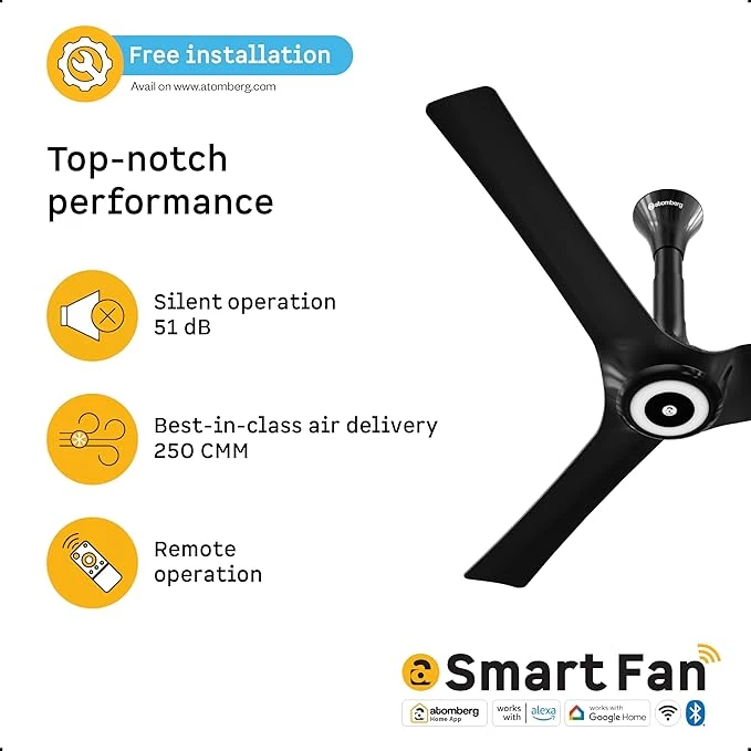 Atomberg Aris Starlight Smart 900mm,1200mm,1400mm BLDC Ceiling Fan |BEE 5 Star|Advance Air+ Technology| Silent Operation | Award Winning Design | LED Underlight | Free Installation