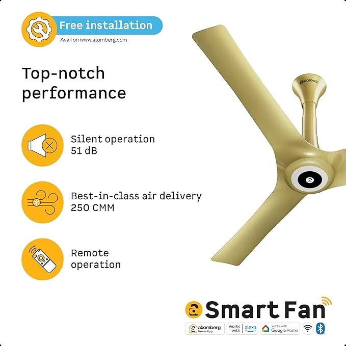 Atomberg Aris Starlight Smart 900mm,1200mm,1400mm BLDC Ceiling Fan |BEE 5 Star|Advance Air+ Technology| Silent Operation | Award Winning Design | LED Underlight | Free Installation