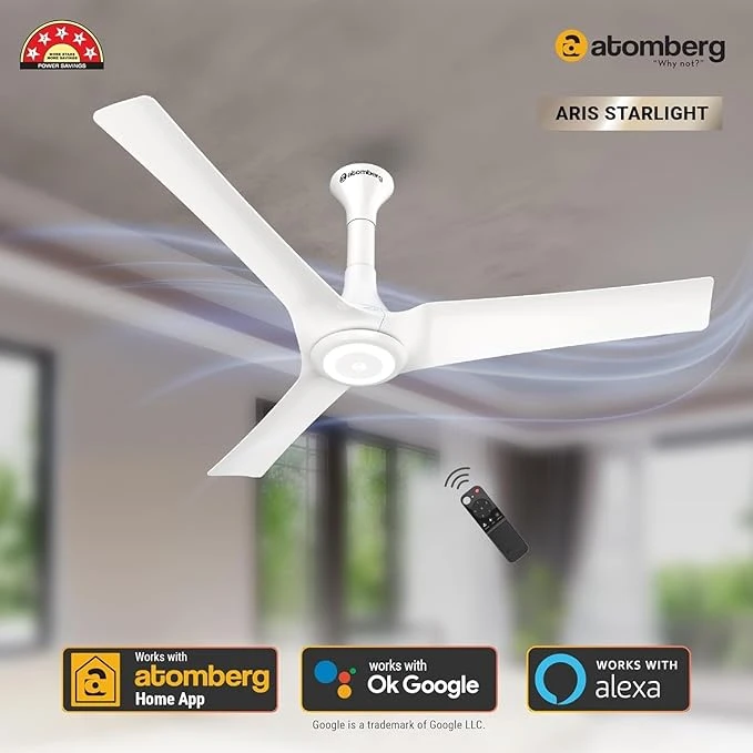 Atomberg Aris Starlight Smart 900mm,1200mm,1400mm BLDC Ceiling Fan |BEE 5 Star|Advance Air+ Technology| Silent Operation | Award Winning Design | LED Underlight | Free Installation