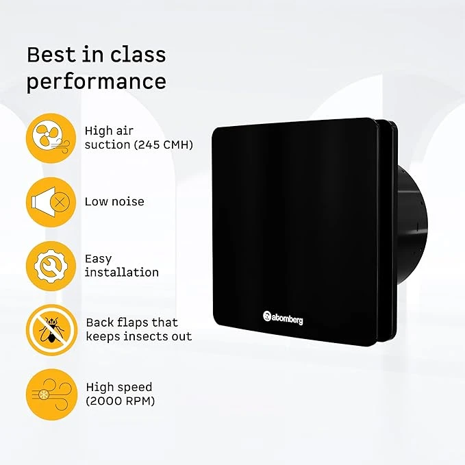 Atomberg Studio Exhaust Fan 150mm (6 Inches) | BLDC Motor | 6.8W| Low Noise | 2000 RPM| Ideal for Bathroom,Kitchen | Easy to Clean | Installation-Round Cut (153mm)