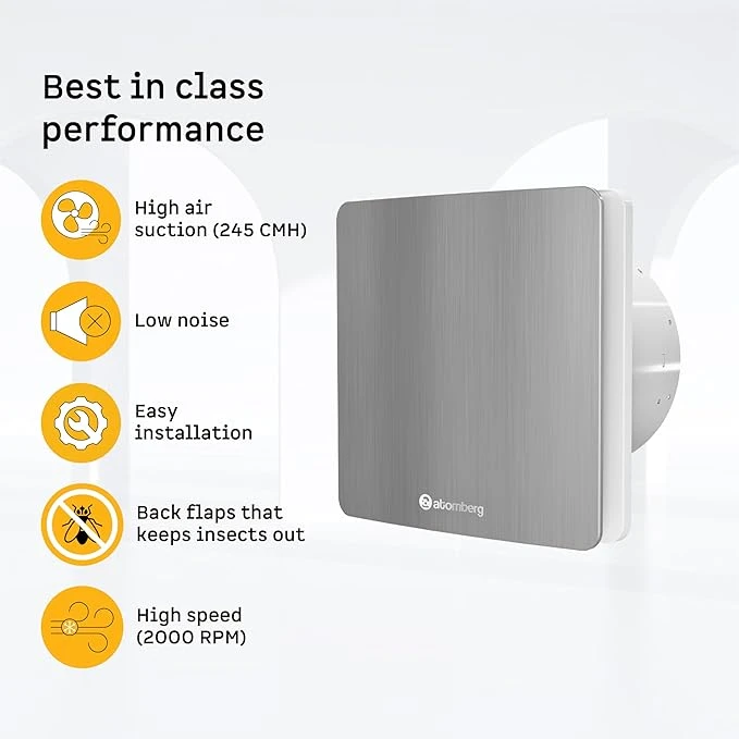 Atomberg Studio Exhaust Fan 150mm (6 Inches) | BLDC Motor | 6.8W| Low Noise | 2000 RPM| Ideal for Bathroom,Kitchen | Easy to Clean | Installation-Round Cut (153mm)