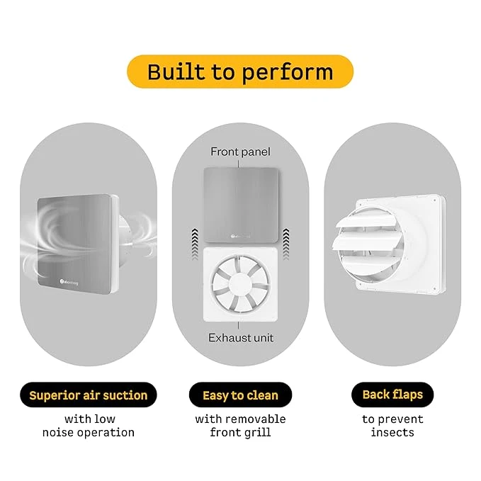 Atomberg Studio Exhaust Fan 150mm (6 Inches) | BLDC Motor | 6.8W| Low Noise | 2000 RPM| Ideal for Bathroom,Kitchen | Easy to Clean | Installation-Round Cut (153mm)
