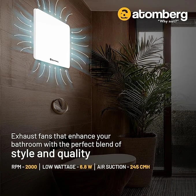 Atomberg Studio Exhaust Fan 150mm (6 Inches) | BLDC Motor | 6.8W| Low Noise | 2000 RPM| Ideal for Bathroom,Kitchen | Easy to Clean | Installation-Round Cut (153mm)