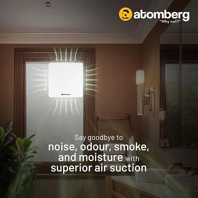 Atomberg Studio Exhaust Fan 150mm (6 Inches) | BLDC Motor | 6.8W| Low Noise | 2000 RPM| Ideal for Bathroom,Kitchen | Easy to Clean | Installation-Round Cut (153mm)