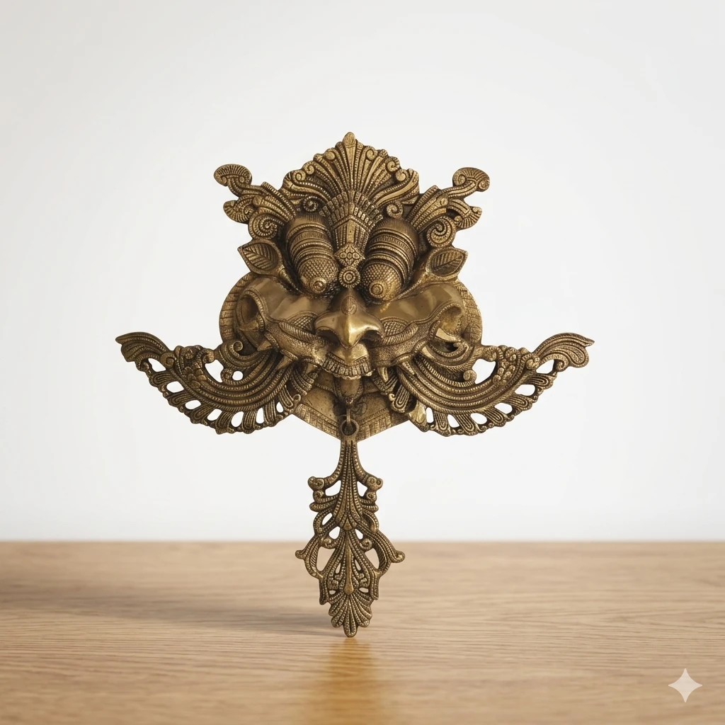 Handcrafted Brass Garuda Face Wall Hanging | Traditional Temple Style Wall Decor | Antique Finish Spiritual Home Art