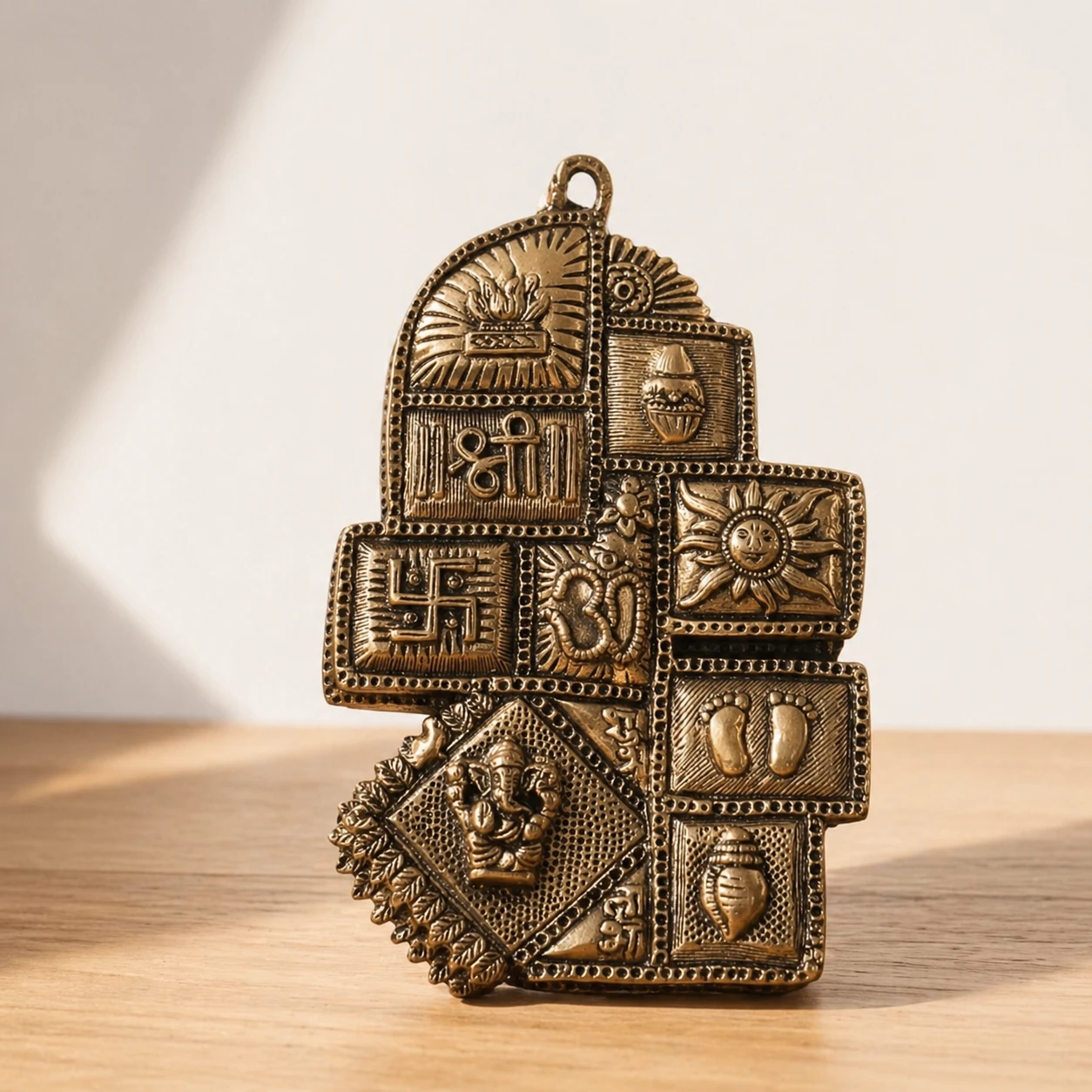 Brass Om Swastik Wall Hanging with Ganesha & Sacred Symbols | Vastu Spiritual Wall Decor for Home Entrance & Temple